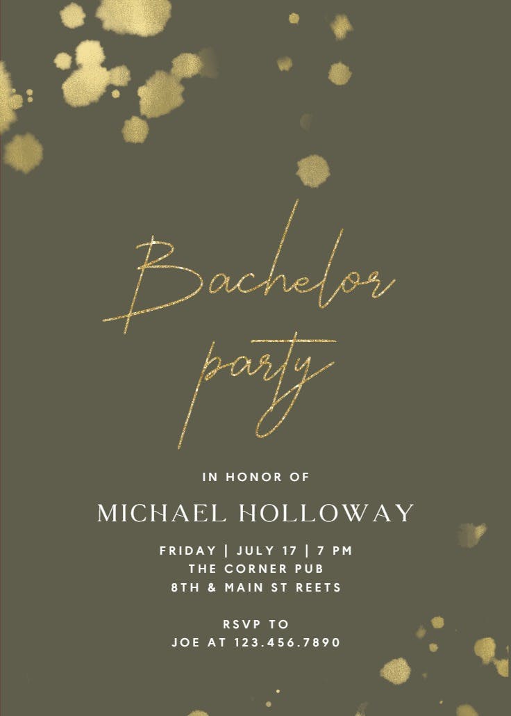 Golden paint spray - bachelor party invitation